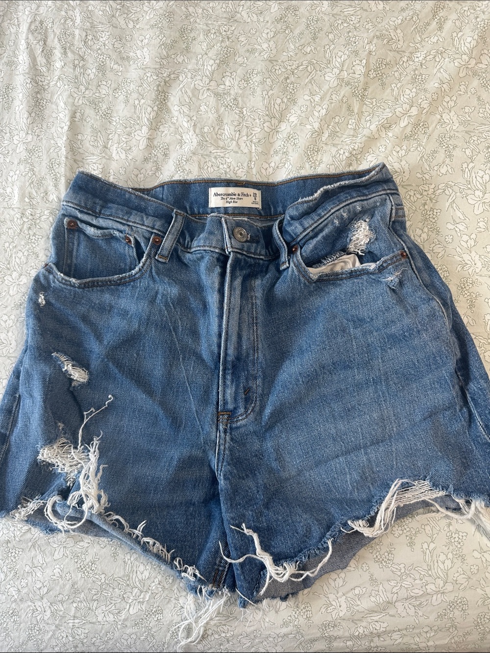 Abercrombie & Fitch Frayed Medium Blue Denim Jean Shorts